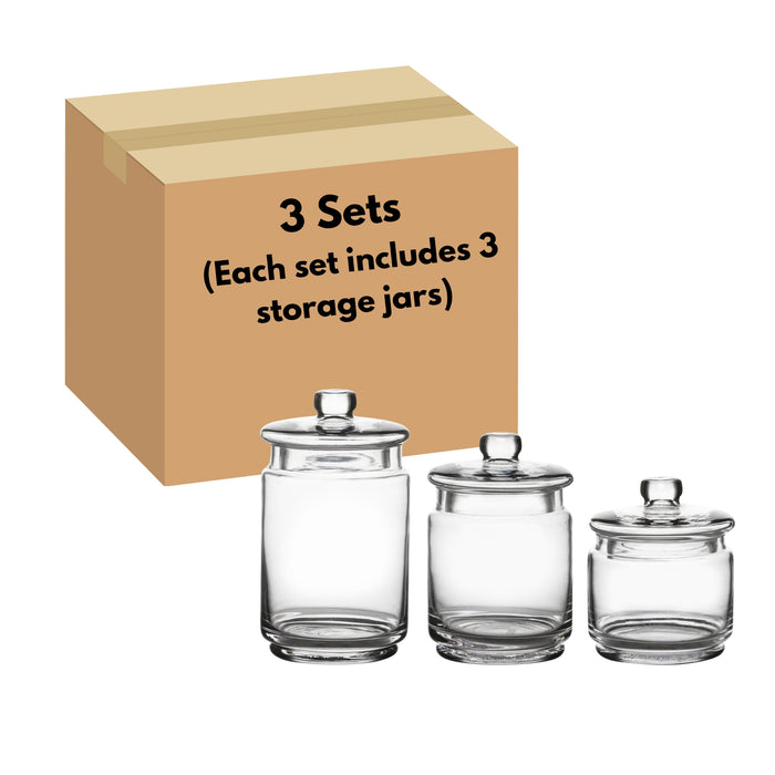 Bathroom Vanity Apothecary Jars, Set of 3 Glass Storage Organizer Canister 3 Sets Per Box (9 Pieces)