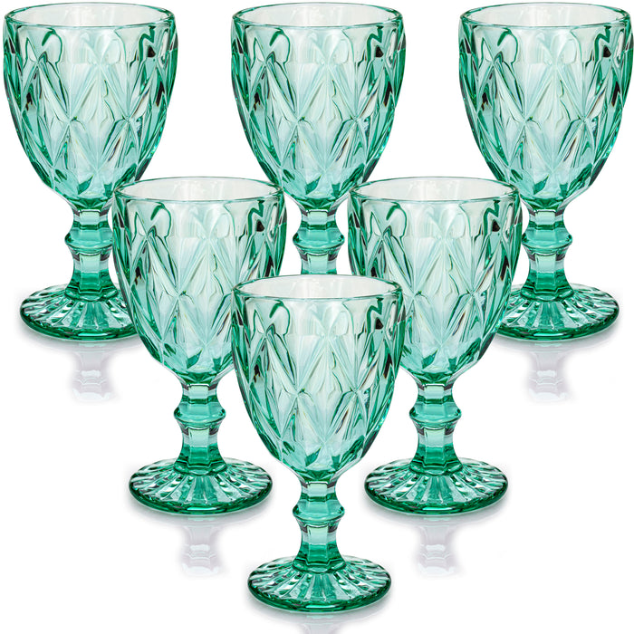 Gala Houseware Vintage Drinking Glasses, Set of 6 Glass Cups, Water Tumbler, for Wine,Cocktail,Whiskey,Juice and Various Mixed Drinks (Turquoise, 11 oz)