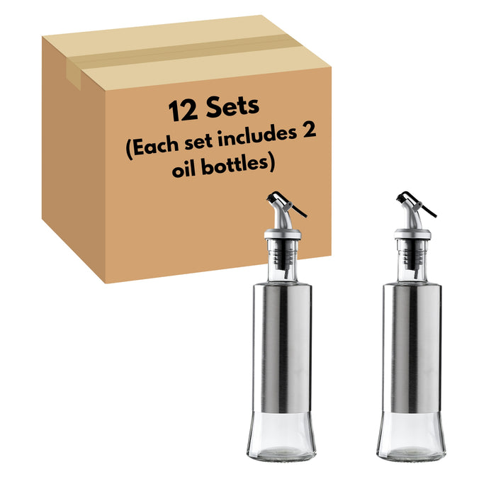 Gala Houseware Oil and Vinegar Dispenser with Drip-Free Pourers and Silver Stainless Steel Shells Set of 2 - 12 Sets Per Box (24 Pieces)