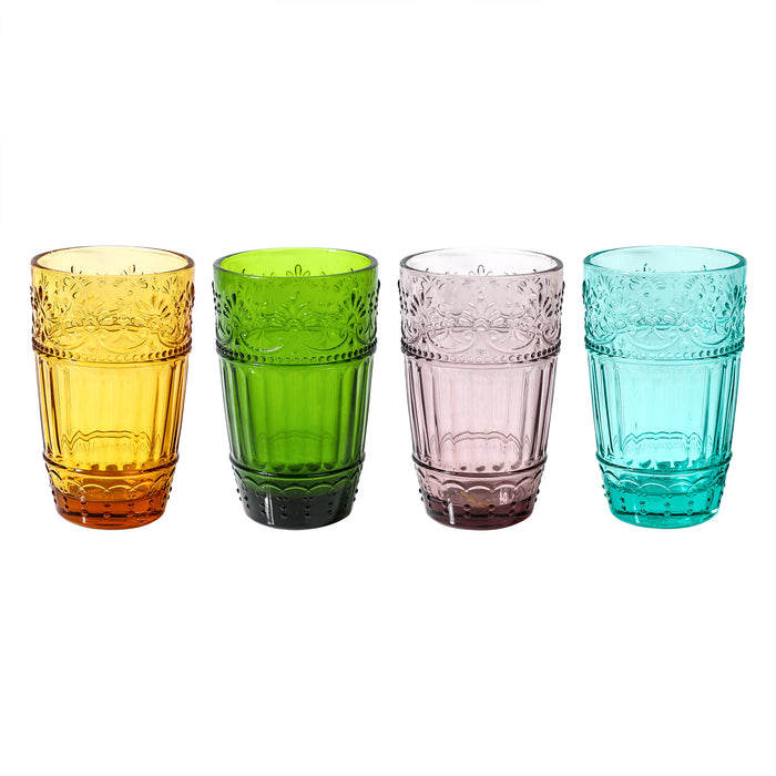 Colored Water Glasses,Embossed Design Glass