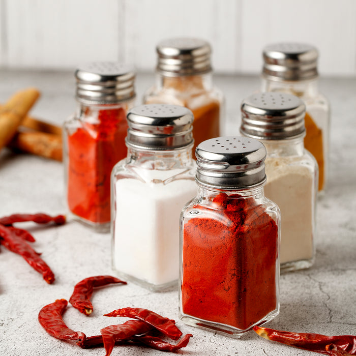 Salt and Pepper Shakers, Mini Square Glass Bottles