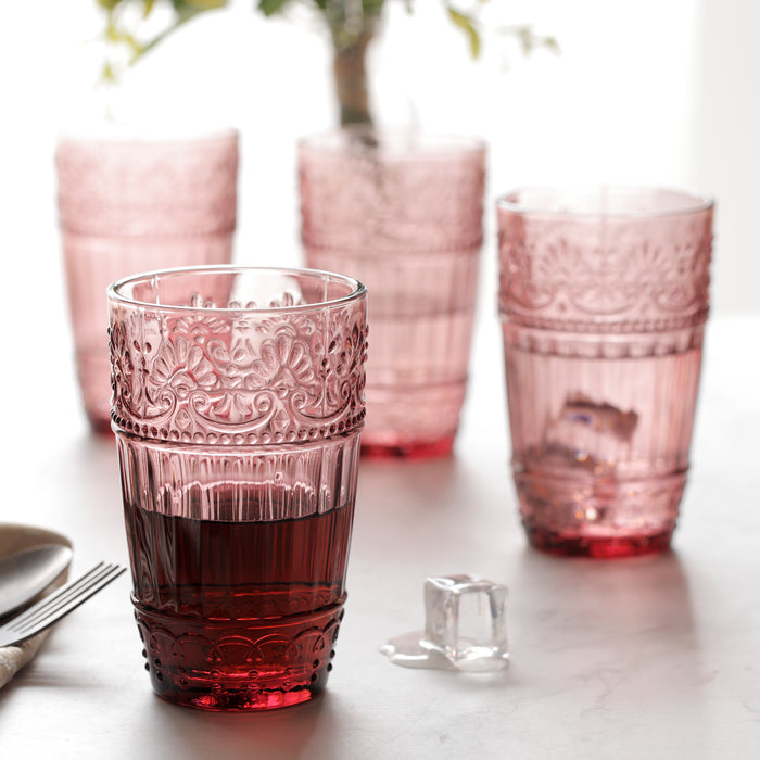 Colored Water Glasses, Embossed Design Glass