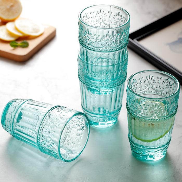 Colored Water Glasses, Embossed Design Glass