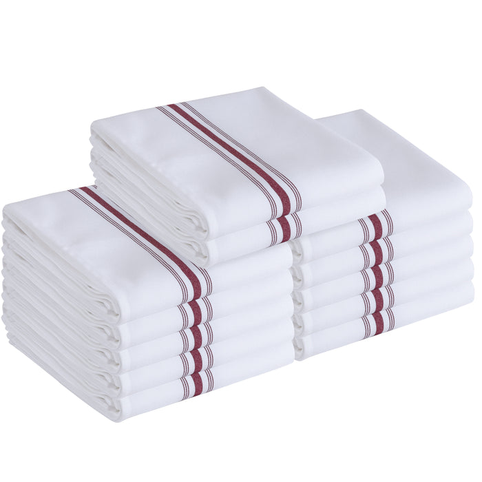 12 Pieces Linen Cloth Napkins, Burgundy Stripe