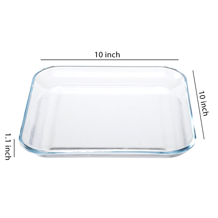 Gala Houseware 4-Piece Tempered Glass Square Dinner Plates, 10-Inch Clear Glass Serving Platters, Durable Serving Dishes and Salad Plates, Oven, Microwave, and Dishwasher Safe