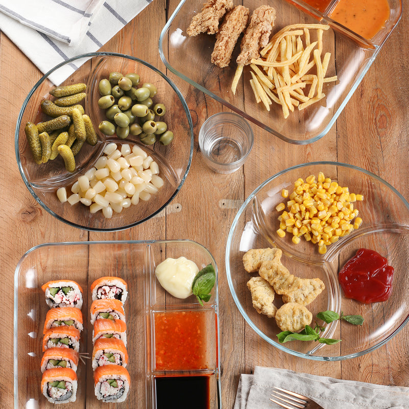 2-Pack Clear Glass Divided Serving Trays
