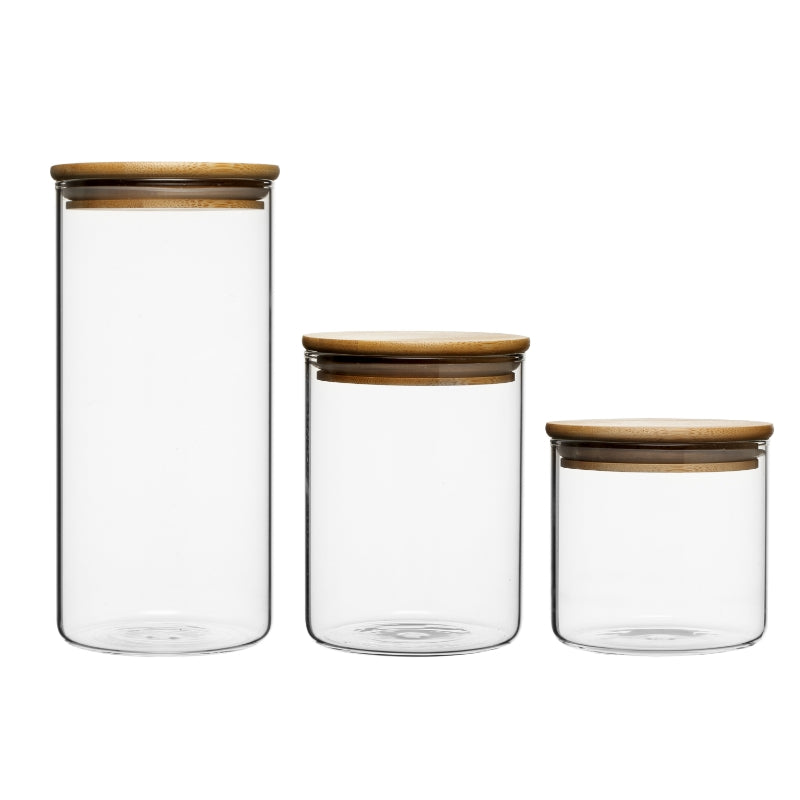 Glass Food Storage Containers Set of 3 – Clear Glass Kitchen Canisters with Lids for Flour, Sugar, Coffee & Tea