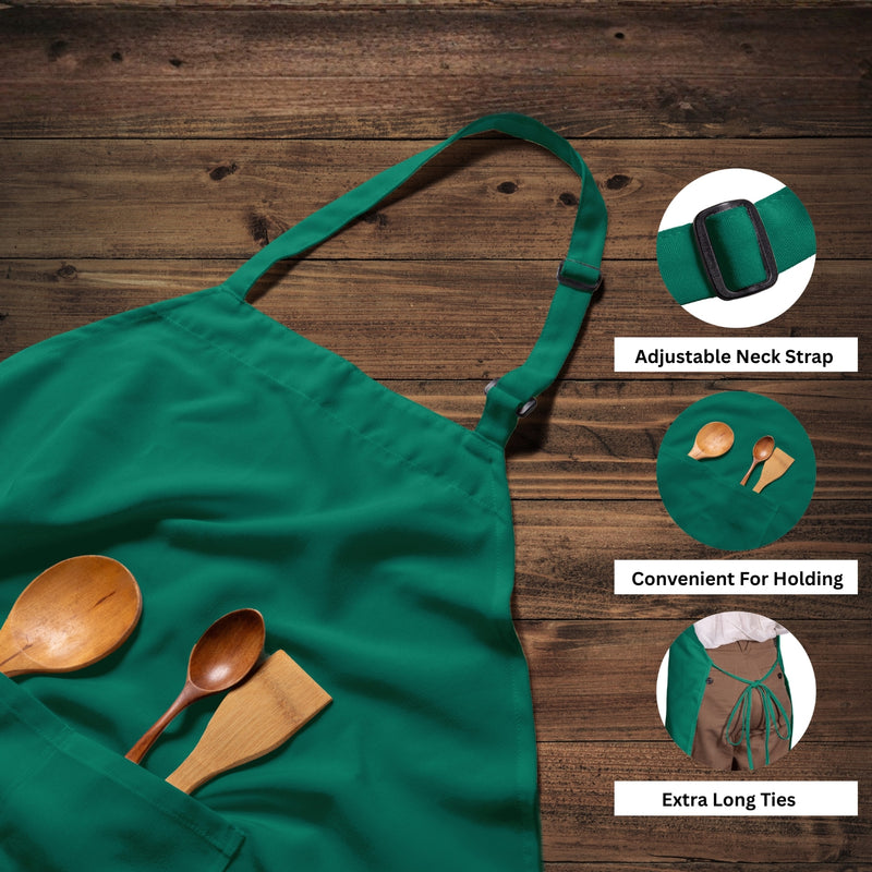 Bib Aprons with 2 Pockets – Adjustable Neck Strap, Standard Size (28” × 32”), Set of 12