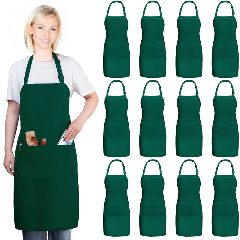 Bib Aprons with 2 Pockets – Adjustable Neck Strap, Standard Size (28” × 32”), Set of 12