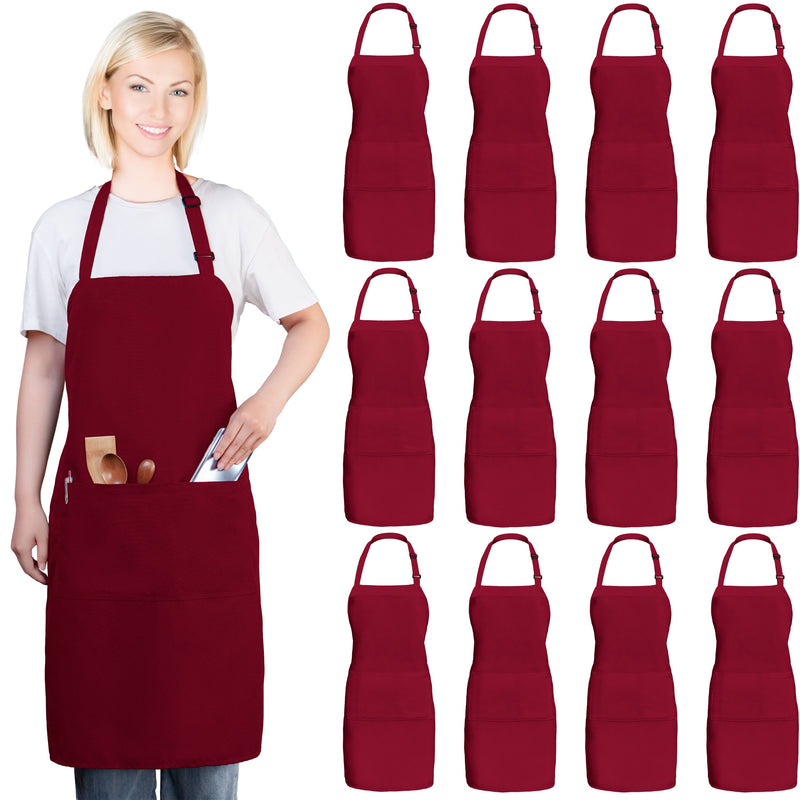 Bib Aprons with 2 Pockets – Adjustable Neck Strap, Standard Size (28” × 32”), Set of 12