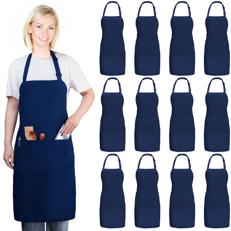Bib Aprons with 2 Pockets – Adjustable Neck Strap, Standard Size (28” × 32”), Set of 12
