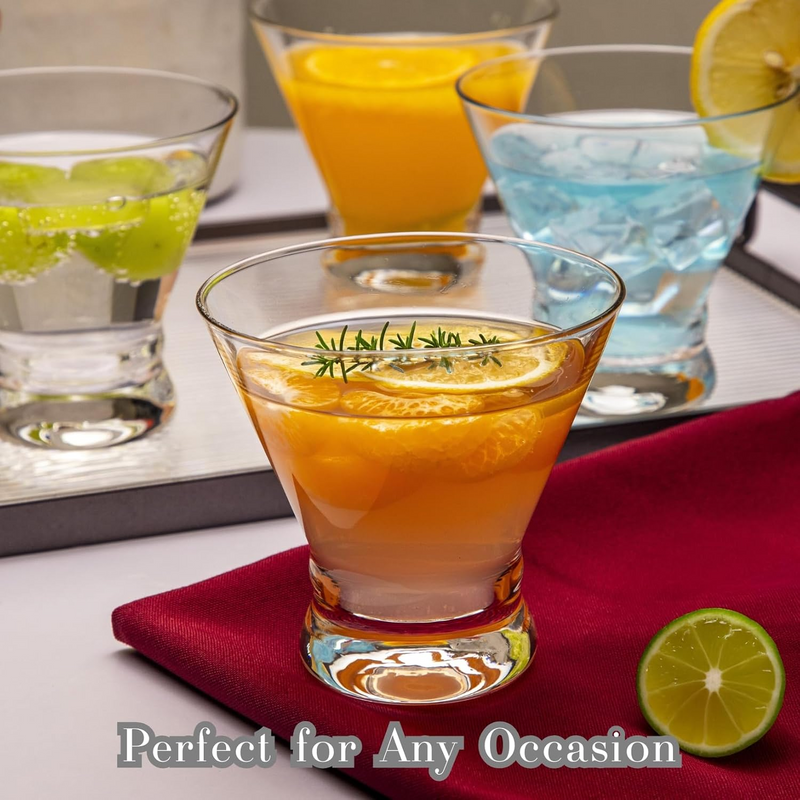 Crystal Stemless Martini Glasses – Lead-Free Cocktail Glasses Set, Dishwasher Safe