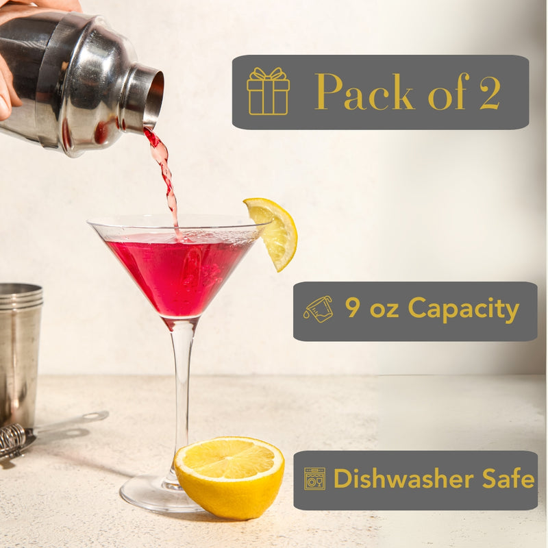 Lead-Free Martini Glasses with Stem, Set of 2 (9 oz)