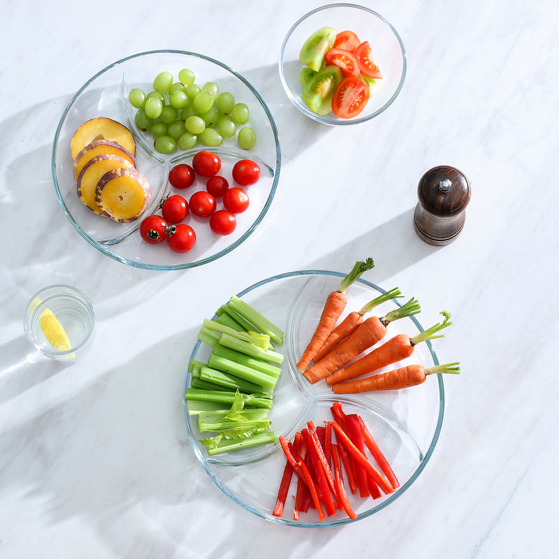 2-Pack Clear Glass Divided Serving Trays