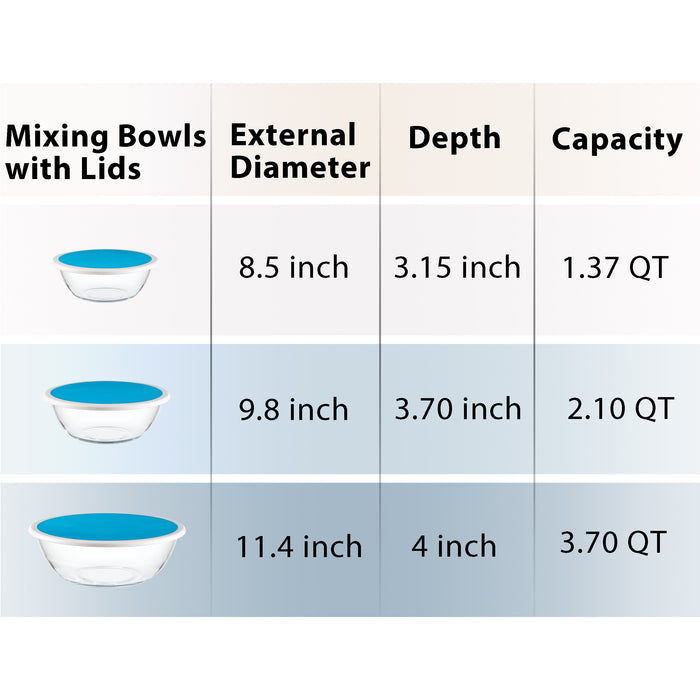Gala Houseware 6-Piece Tempered Glass Mixing Bowl Set with Lids – Nesting Glass Bowls for Meal Prep, Food Storage, and Serving – Durable Glass Salad Bowls and Tempered Glass Bowls