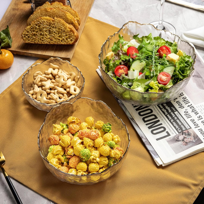 3-Piece Glass Bowl Set with Gold Rim