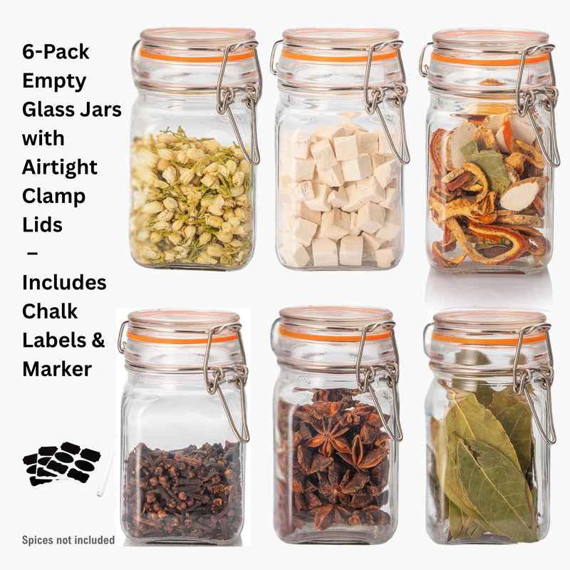 Airtight Clear Glass Jars with Stainless Steel Bail & Trigger Latch (9.6oz) – Bulk Pack of 36 Square Jars for Commercial & Pantry Storage