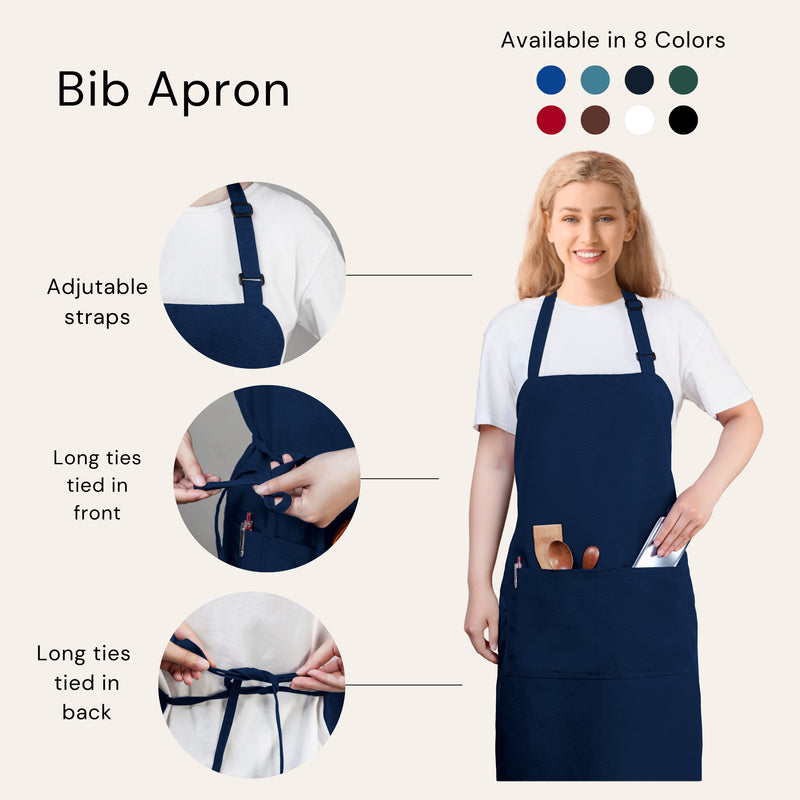Royal Blue Chef Bib Apron – Adjustable Unisex Kitchen Apron with Pockets, Durable Spun Polyester