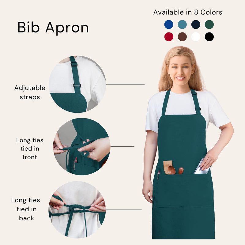 Turquoise Chef Bib Apron – Adjustable Unisex Kitchen Apron with Pockets, Durable Spun Polyester