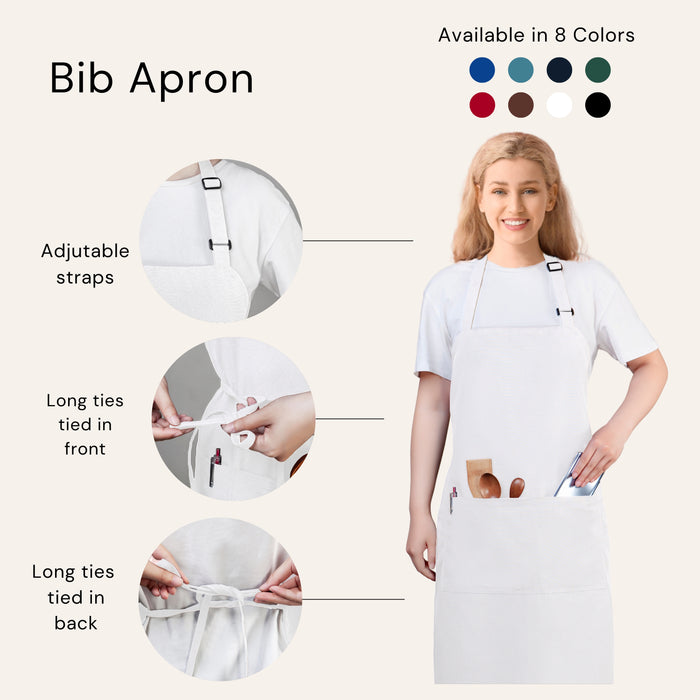 Gala Houseware Kitchen Bib Apron - White, Chef Apron with Long Tie, for Adult Men and Women