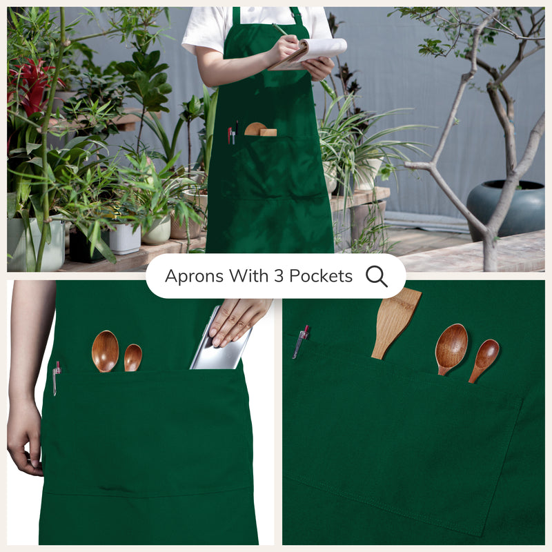 Forest Green Chef Bib Apron – Adjustable Unisex Kitchen Apron with Pockets, Durable Spun Polyester