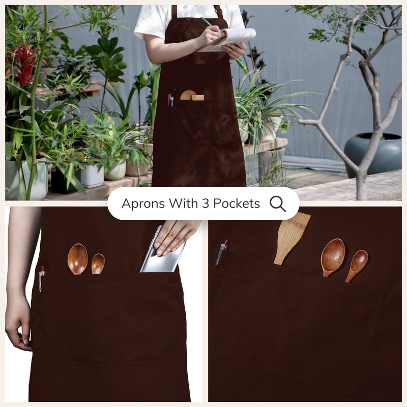 Chocolate Brown Chef Bib Apron – Adjustable Unisex Kitchen Apron with Pockets, Durable Spun Polyester