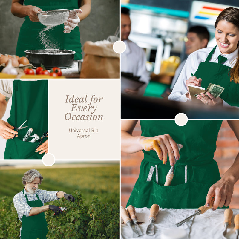 Forest Green Chef Bib Apron – Adjustable Unisex Kitchen Apron with Pockets, Durable Spun Polyester