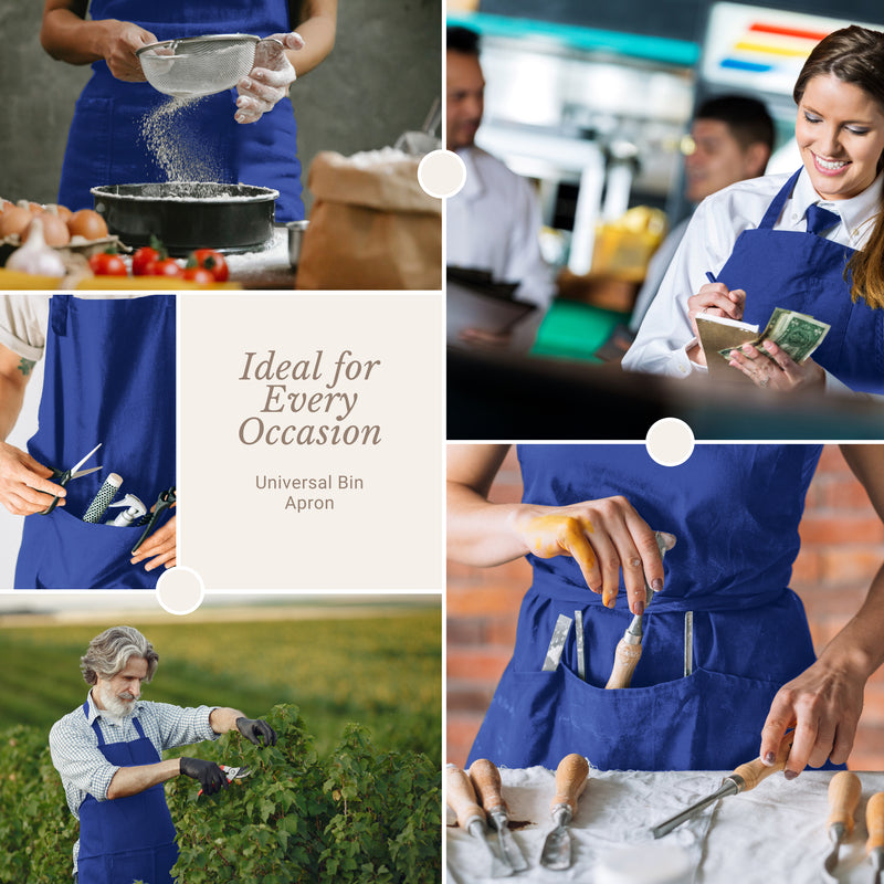 Royal Blue Chef Bib Apron – Adjustable Unisex Kitchen Apron with Pockets, Durable Spun Polyester