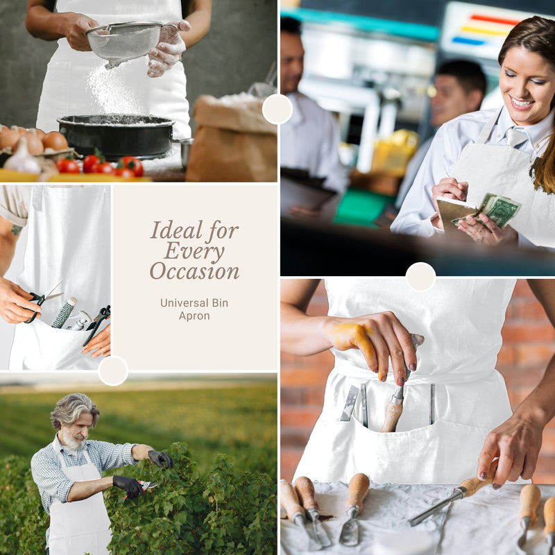 White Chef Bib Apron – Adjustable Unisex Kitchen Apron with Pockets, Durable Spun Polyester