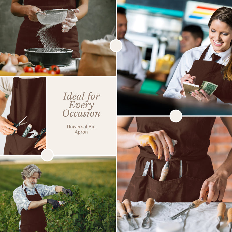 Chocolate Brown Chef Bib Apron – Adjustable Unisex Kitchen Apron with Pockets, Durable Spun Polyester