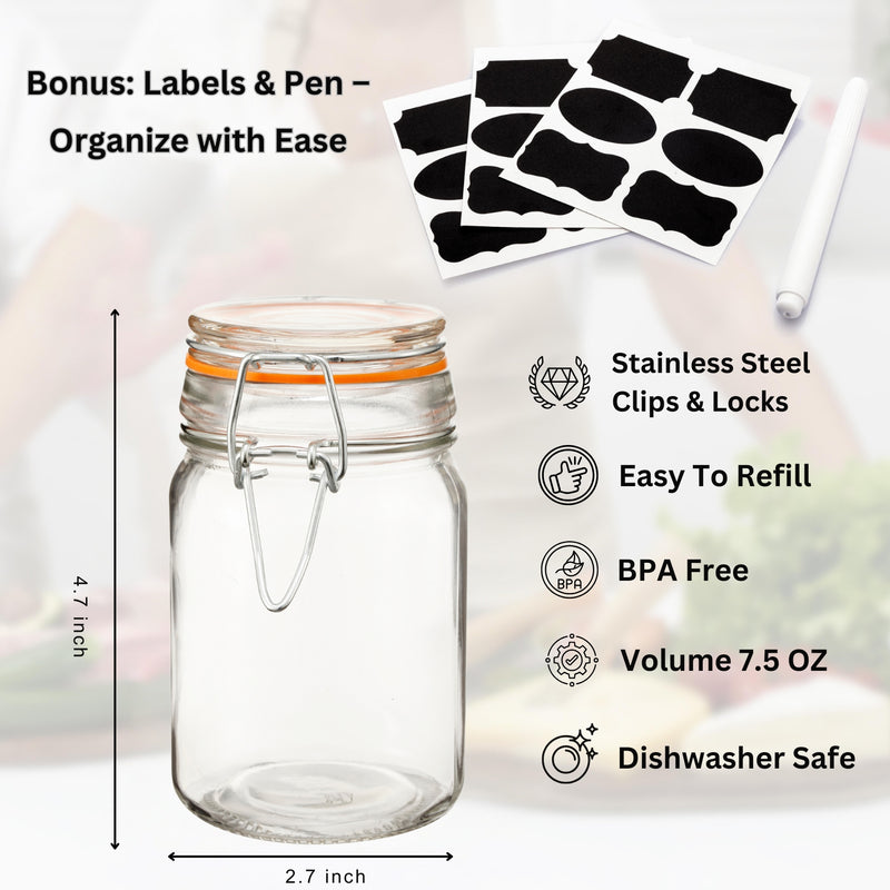 Airtight Clear Glass Jars with Stainless Steel Bail & Trigger Latch (9oz) – Bulk Pack of 36 Round Jars for Commercial & Pantry Storage