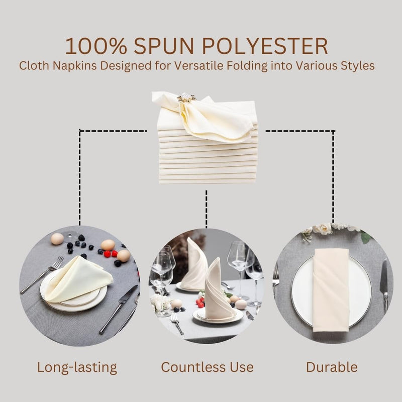 Spun Polyester Dinner Napkins Ivory