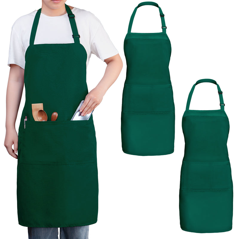 Forest Green Chef Bib Apron – Adjustable Unisex Kitchen Apron with Pockets, Durable Spun Polyester
