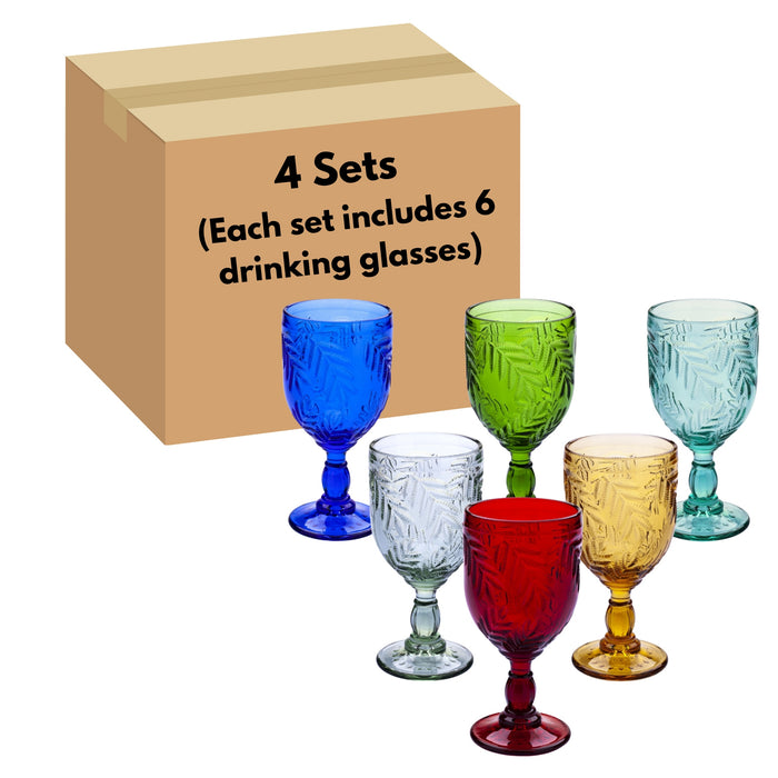 Gala Houseware Vintage Drinking Glasses Set of 6, (Multi-Color, 11 oz) 4 Sets per box (24 pieces)
