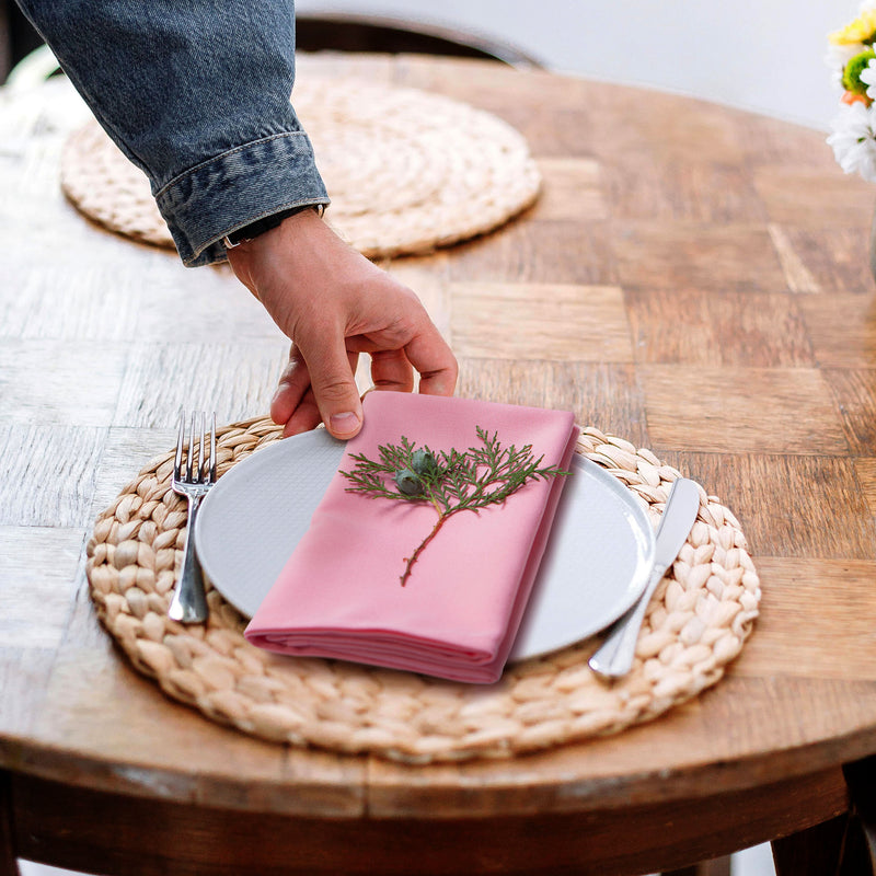 Spun Polyester Cloth Dinner Napkins – Pink, Set of 12, 18″ × 18″ Reusable Washable Table Napkins