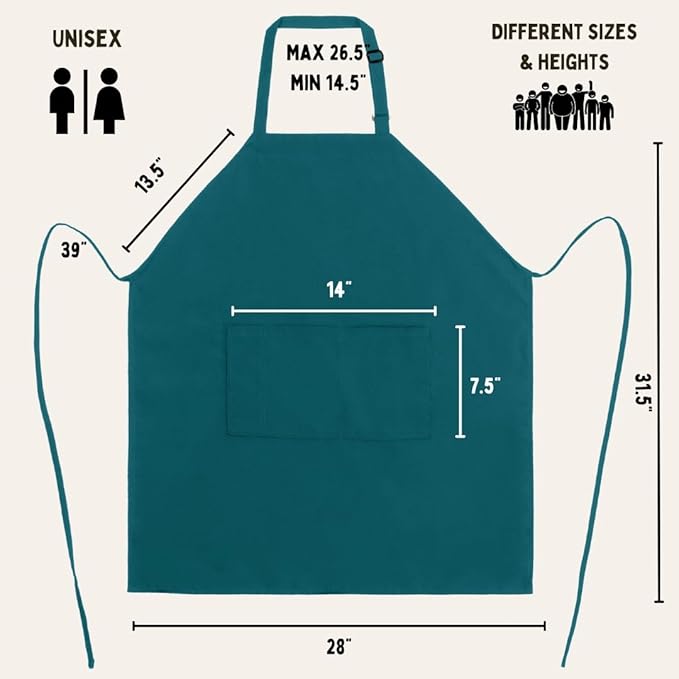 Turquoise Chef Bib Apron – Adjustable Unisex Kitchen Apron with Pockets, Durable Spun Polyester