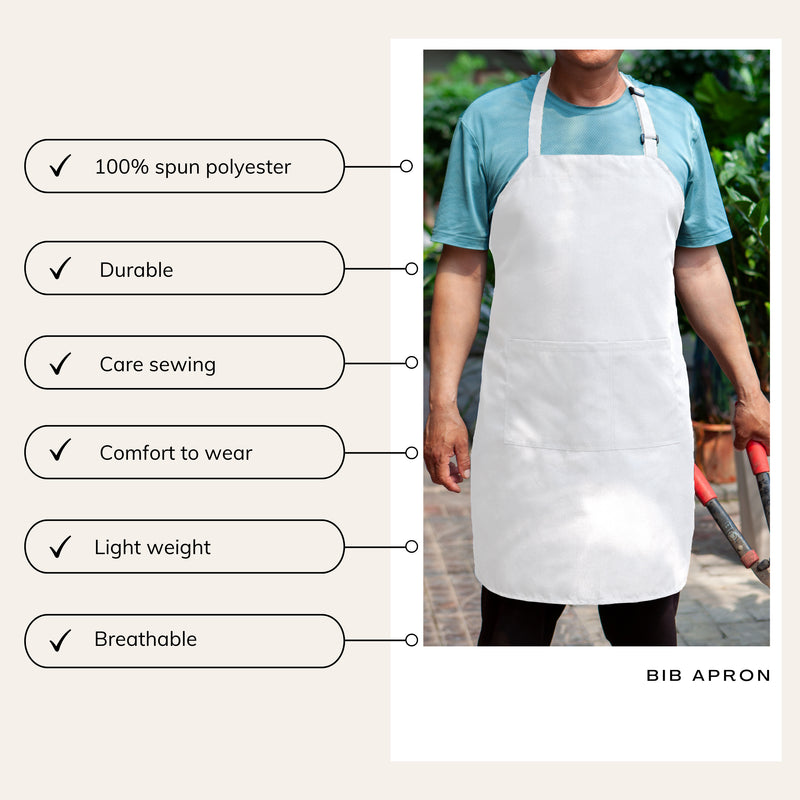White Chef Bib Apron – Adjustable Unisex Kitchen Apron with Pockets, Durable Spun Polyester
