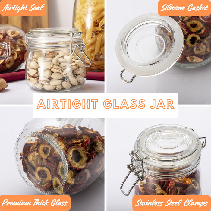 Gala Houseware Airtight Glass Jars – Set of 4, Leakproof Food Storage Containers with Hinged Lids & Chalkboard Labels, Perfect for Kitchen, Pantry & Home Organization