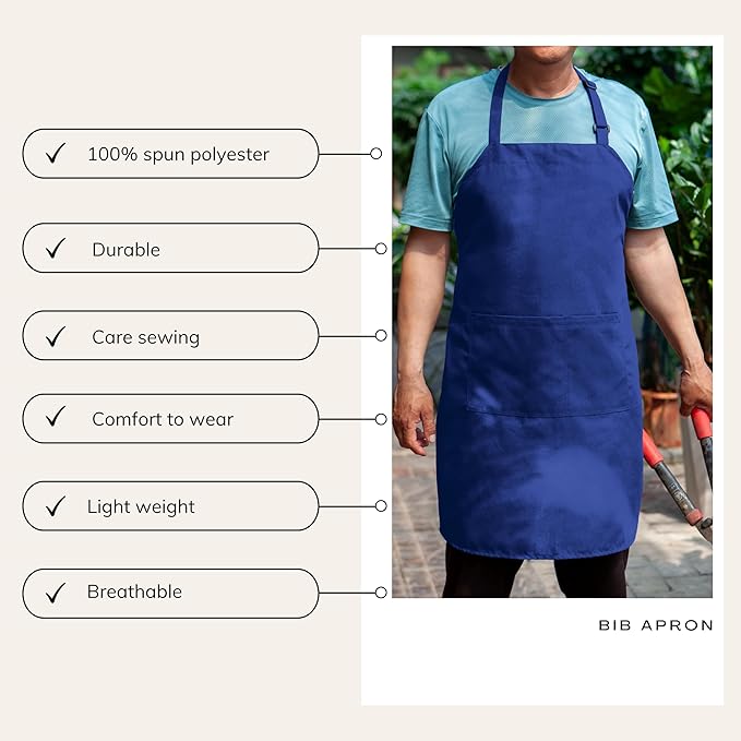 Royal Blue Chef Bib Apron – Adjustable Unisex Kitchen Apron with Pockets, Durable Spun Polyester
