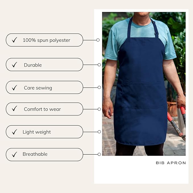 Royal Blue Chef Bib Apron – Adjustable Unisex Kitchen Apron with Pockets, Durable Spun Polyester
