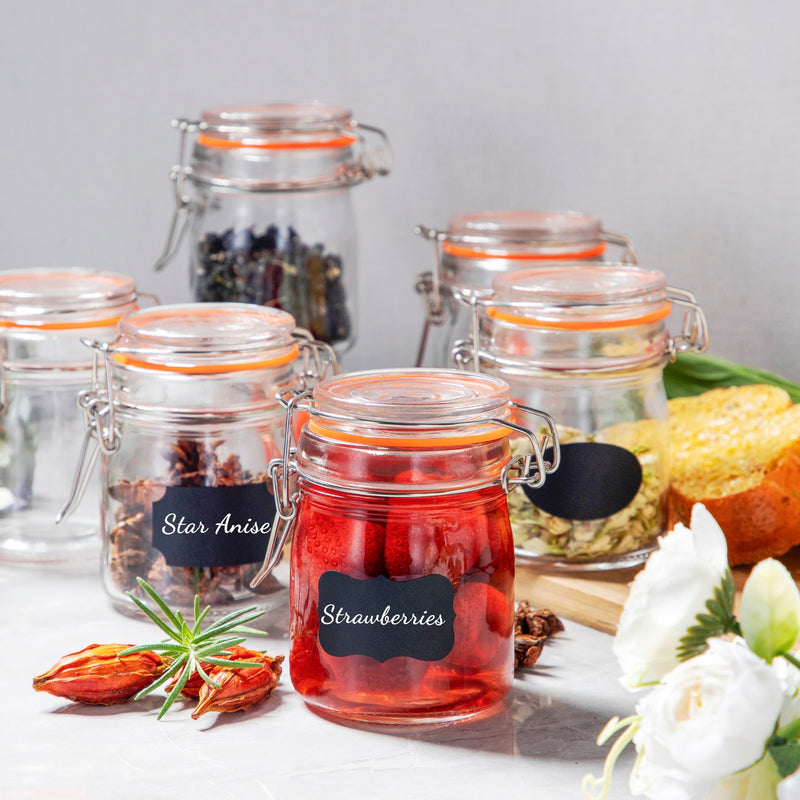 Airtight Clear Glass Jars with Stainless Steel Bail & Trigger Latch (6oz) – Leak-Proof Round Food Storage, Set of 6