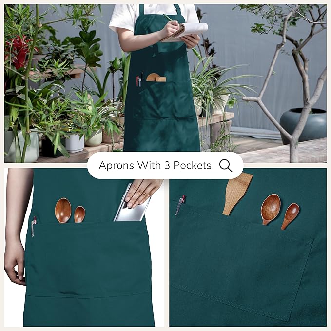 Turquoise Chef Bib Apron – Adjustable Unisex Kitchen Apron with Pockets, Durable Spun Polyester