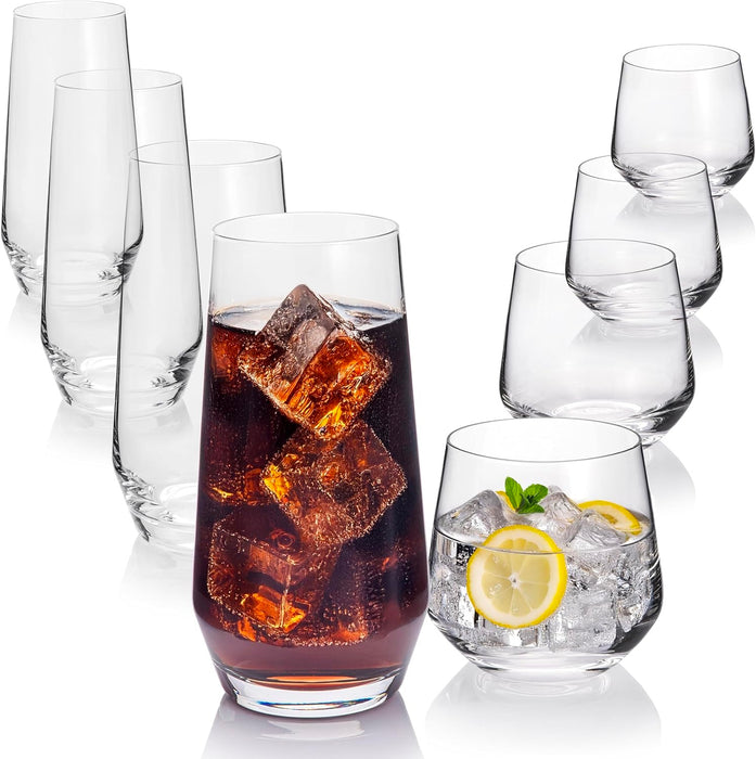 Gala Houseware Premium Glass Drinking Glasses Set of 8 – 4 Tall (20 oz) & 4 Short (13 oz), Lead-Free Water and Cocktail Glass Cups for Juice, Iced Coffee, Whiskey, and Everyday Use 4 Sets per box (32 pieces)