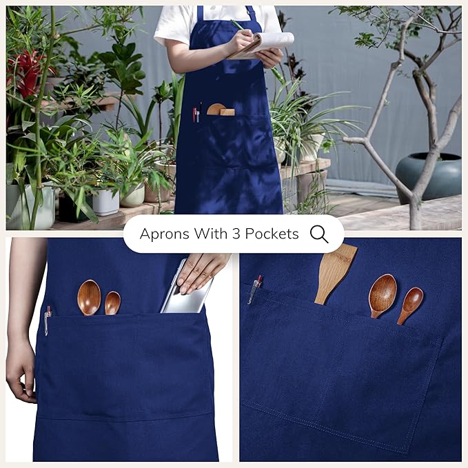Royal Blue Chef Bib Apron – Adjustable Unisex Kitchen Apron with Pockets, Durable Spun Polyester