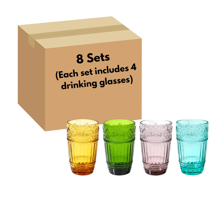 Colored Water Glasses, Embossed Design Glass