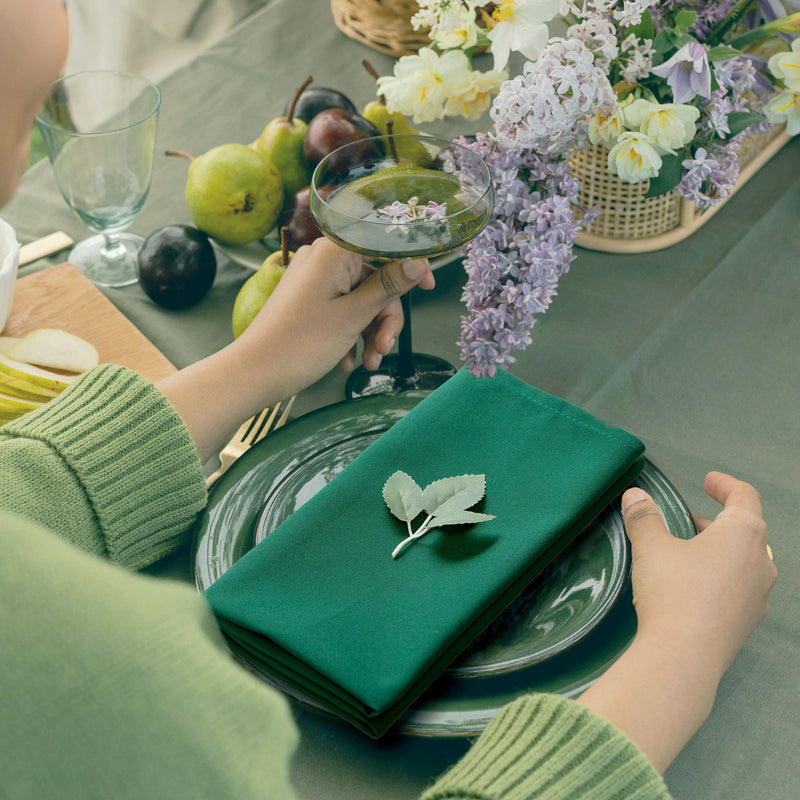 Spun Polyester Cloth Dinner Napkins – Forest Green, Set of 12, 18″ × 18″ Reusable Washable Table Napkins