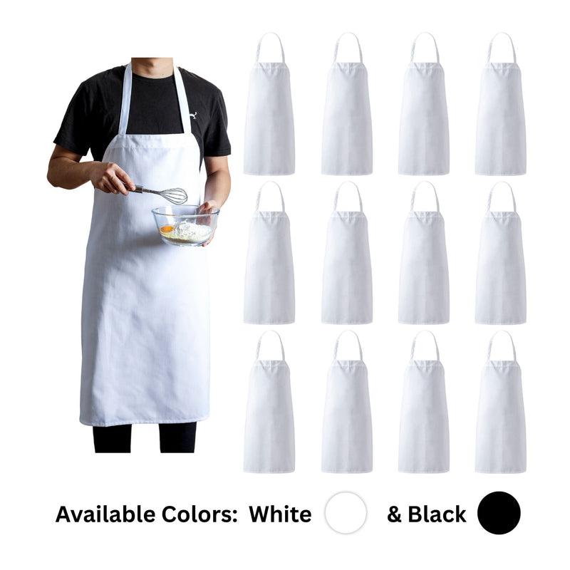 Bib Apron – Oversized Heavy-Duty (30” × 34”) with Long Ties, Set of 12