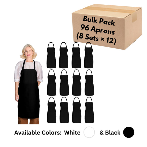 Bib Aprons – Bulk Pack of 96 Standard Size with Long Ties Aprons (28” × 32”) for Restaurants & Events