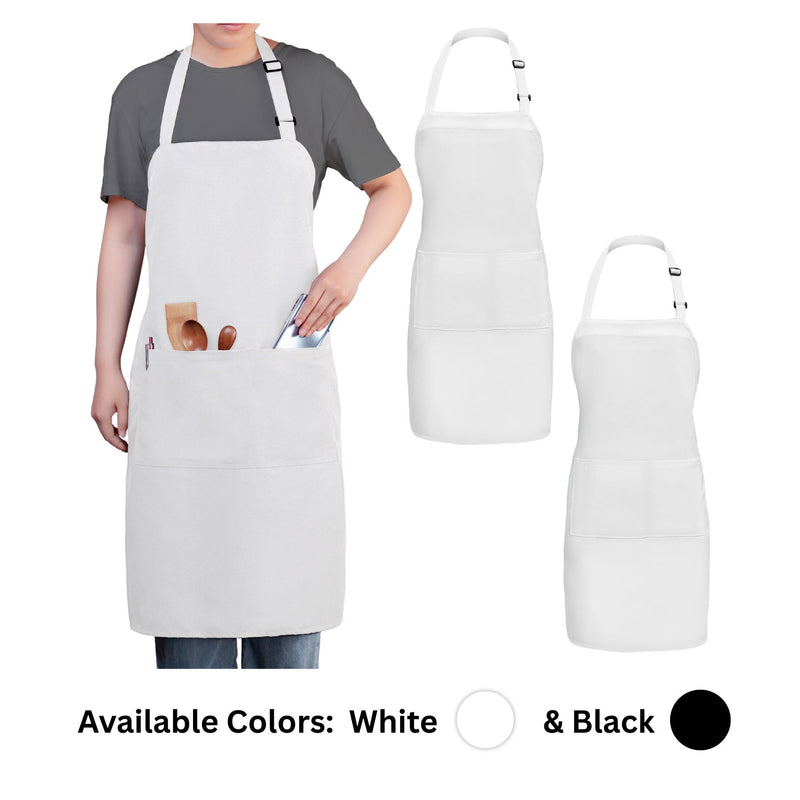 Bib Aprons with 3 Pockets – Adjustable Neck Strap, Standard Size (28” × 32”), Set of 2
