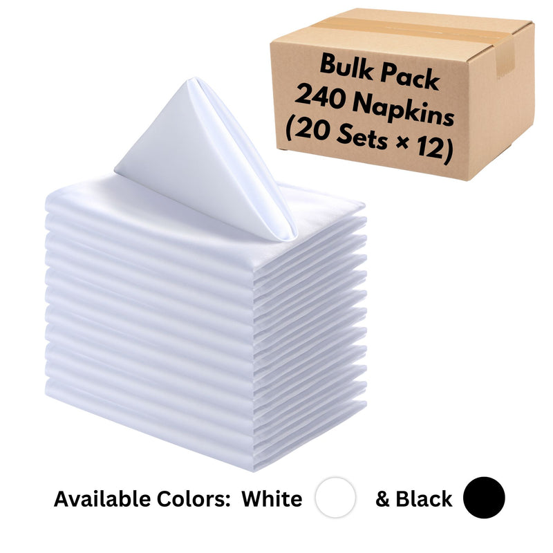 Satin Cloth Napkins – Bulk Pack of 240 Elegant Long-Fiber Napkins (20” × 20”) for Weddings & Events